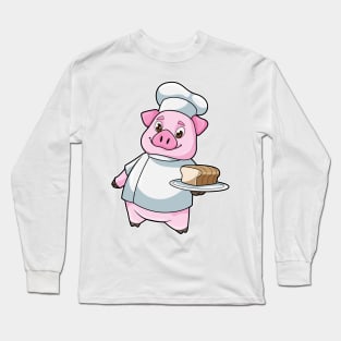 Pig as Chef with Platter & Cake Long Sleeve T-Shirt